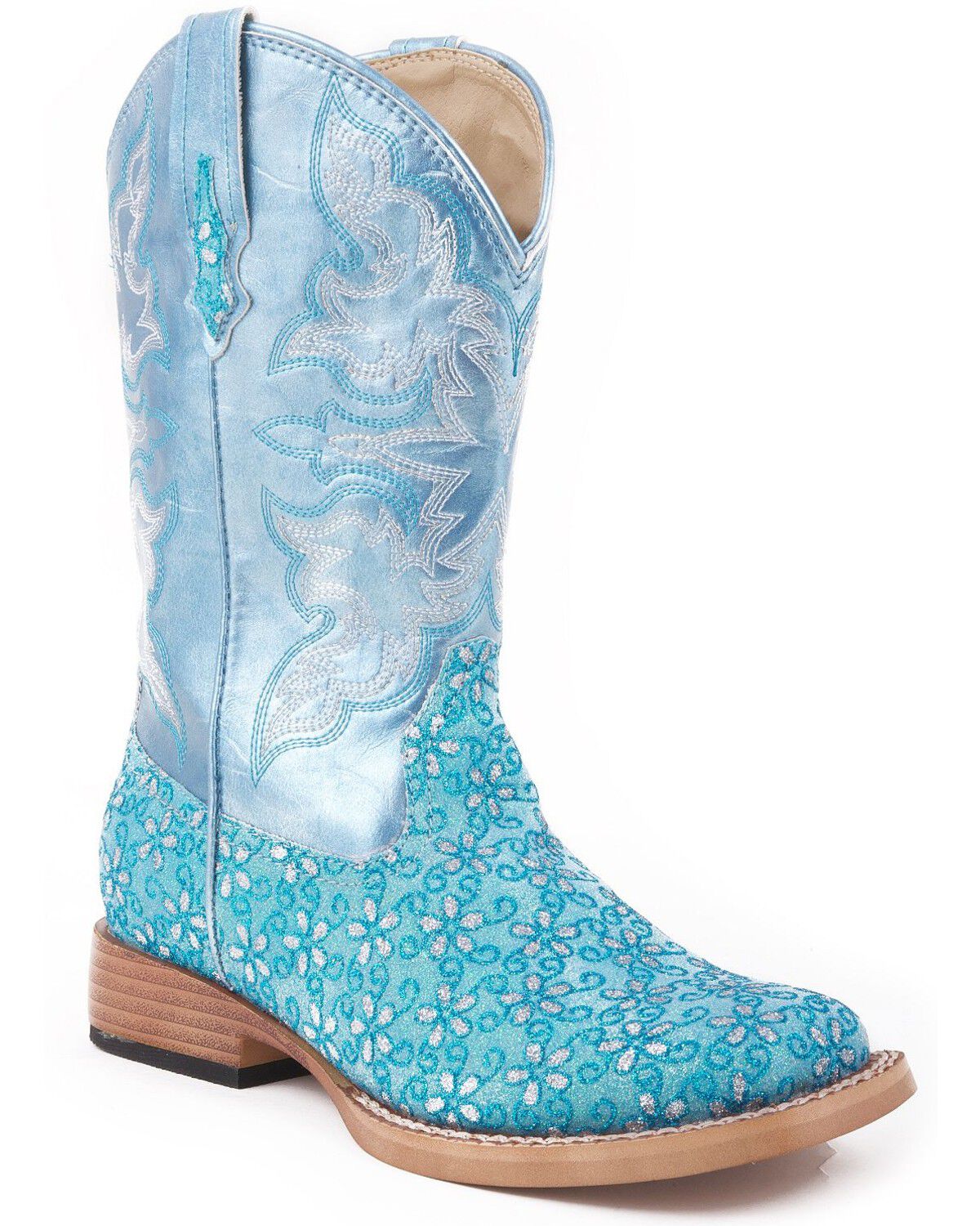 Roper Girls' Floral Glitter Western Boots - Square Toe 