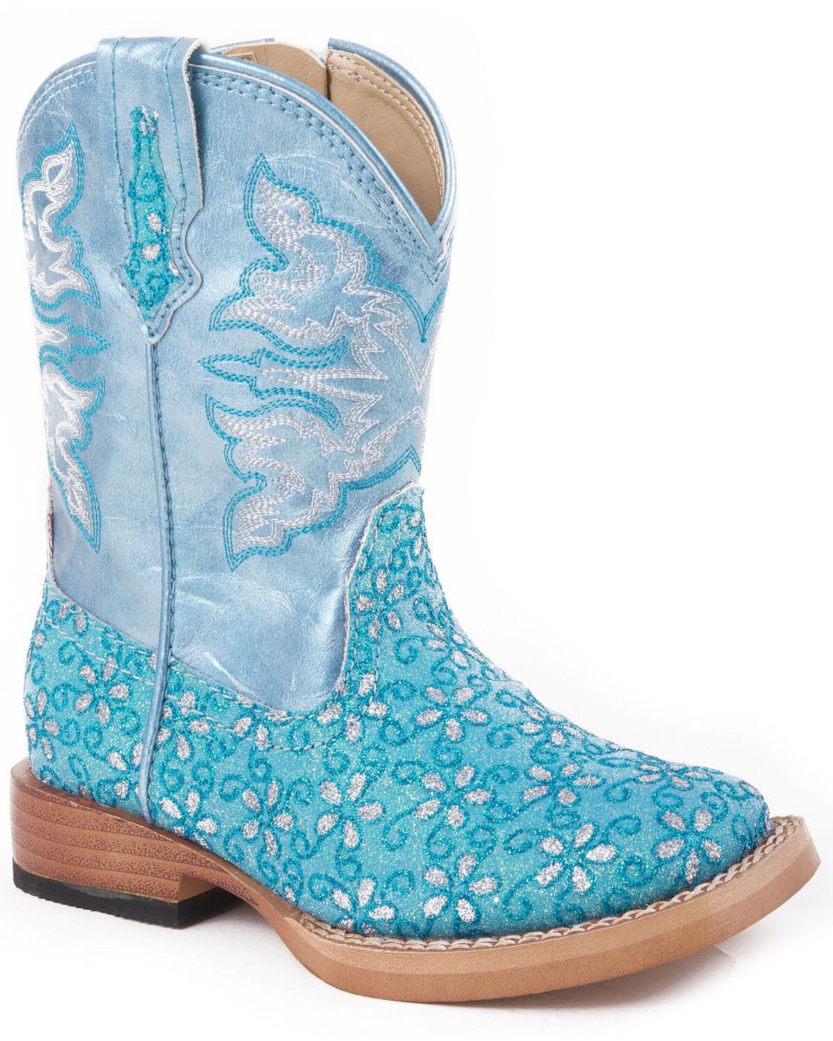 Roper Toddler Girls' Glittery Flower Western Boots - Square Toe 