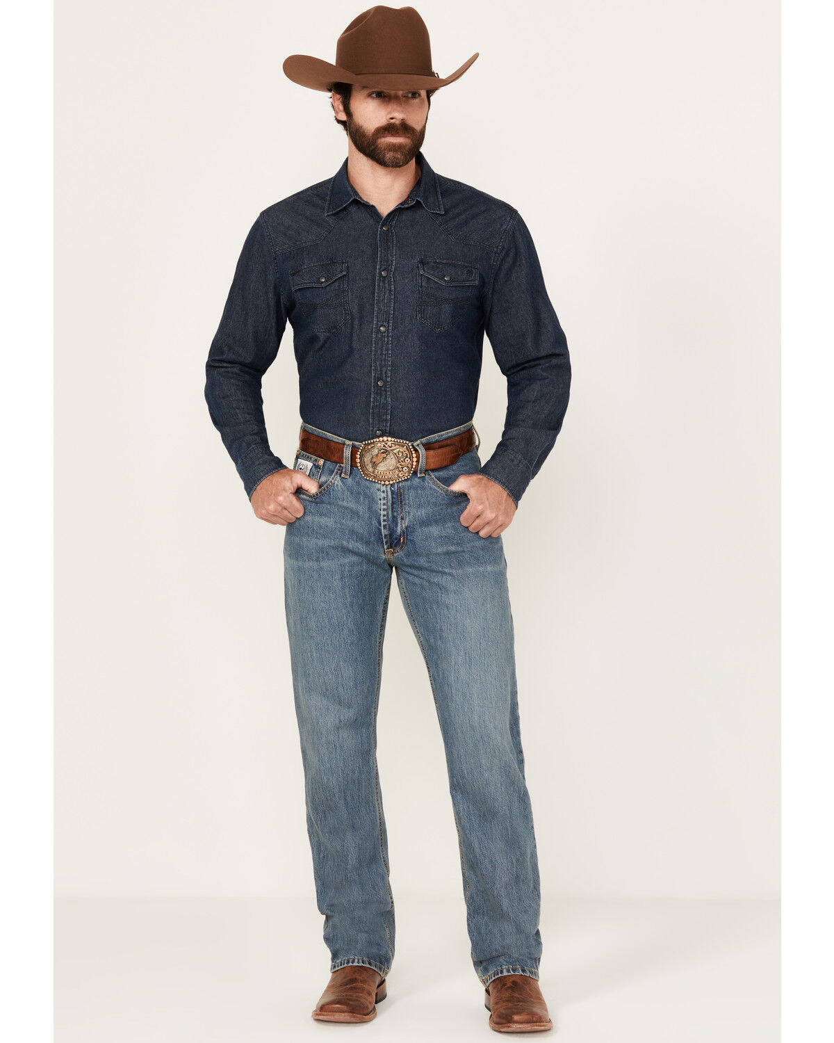 Cinch Men's White Label Relaxed Fit Medium Stonewash Denim Jeans 