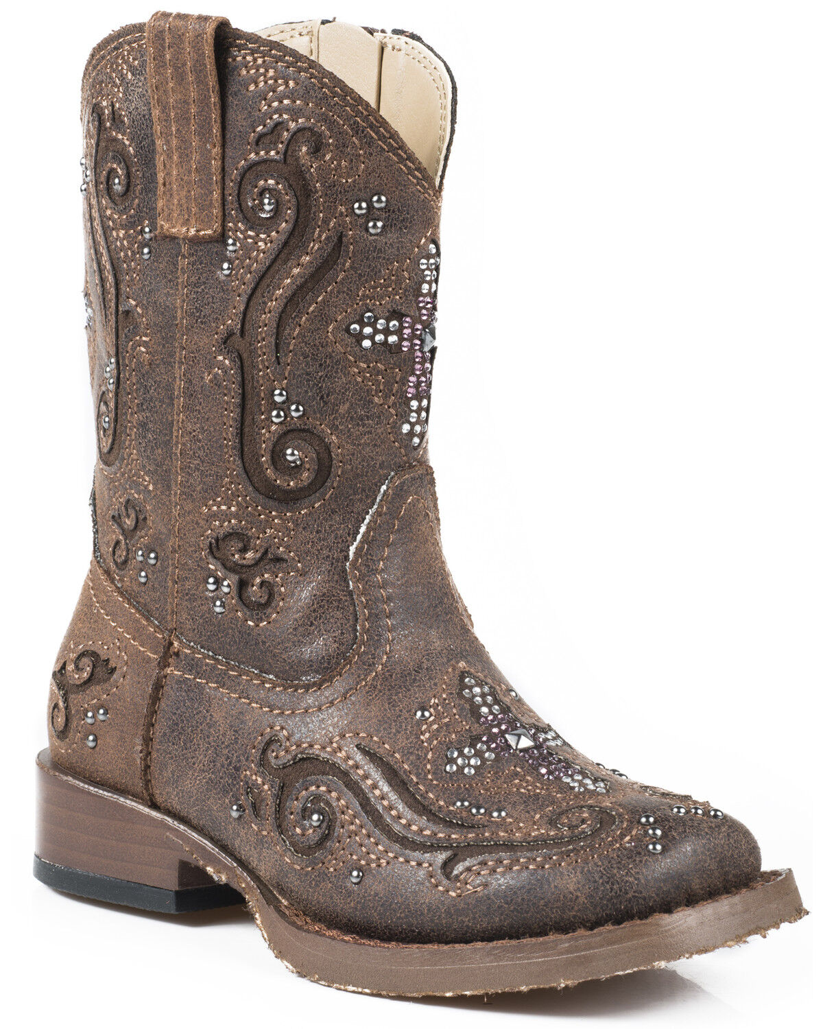 Roper Toddler Girls' Crystal Cross Inlay Western Boots - Square Toe 