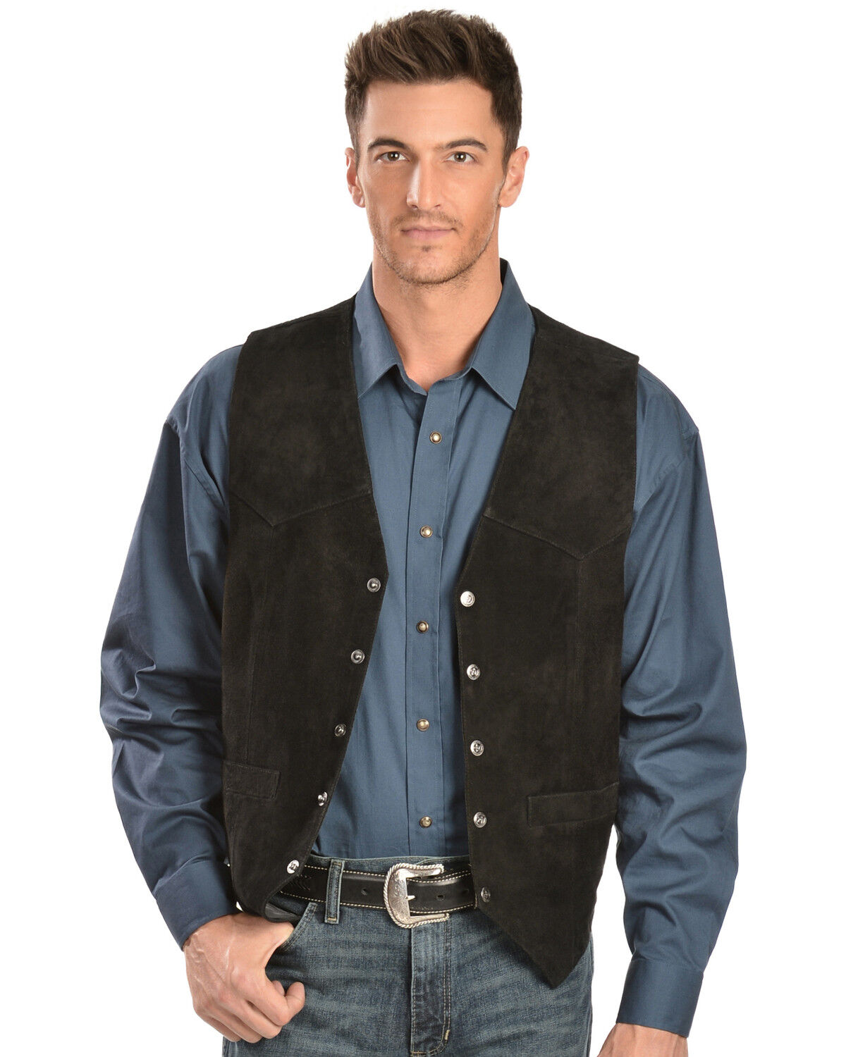 Scully Men's Calfskin Suede Snap Front Vest 