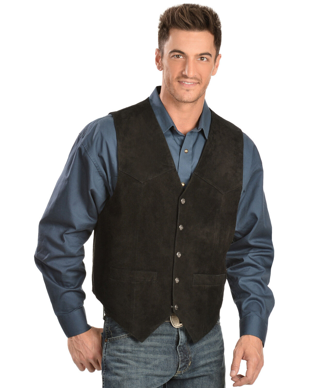 Scully Men's Calfskin Suede Snap Front Vest