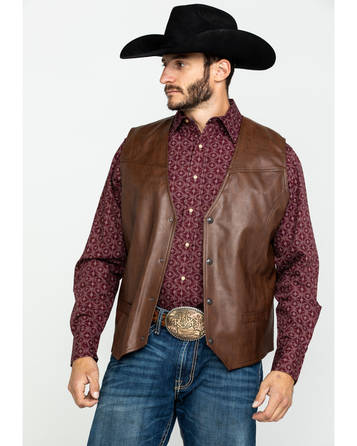 Cripple Creek Men's Whiskey Brown Faux Leather Vest 