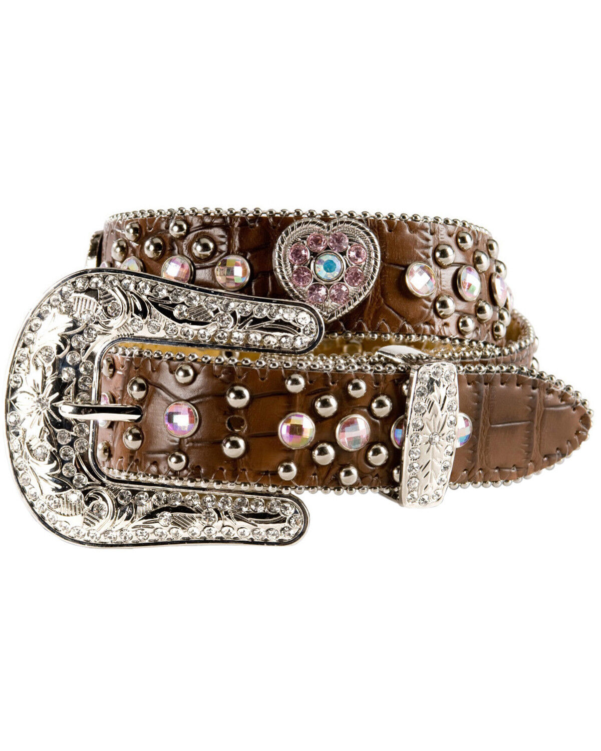 Nocona Belt Co. Girls' Heart Concho Croc Print Leather Belt - 18-26 