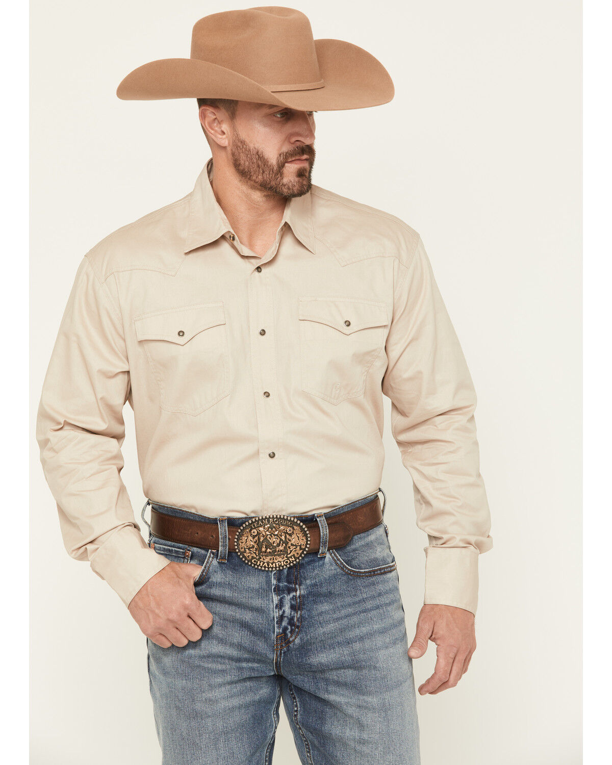 Roper Men's Solid Poplin Long Sleeve Snap Western Shirt 