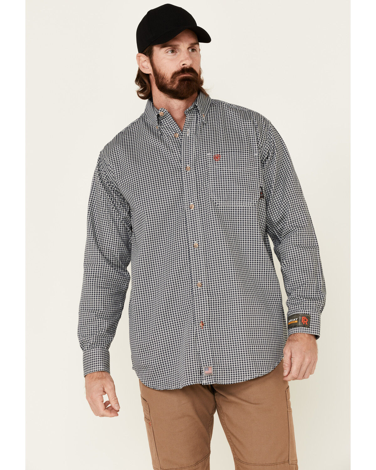 Ariat Men's FR Plaid Print Long Sleeves Button-Down Work Shirt - Big 