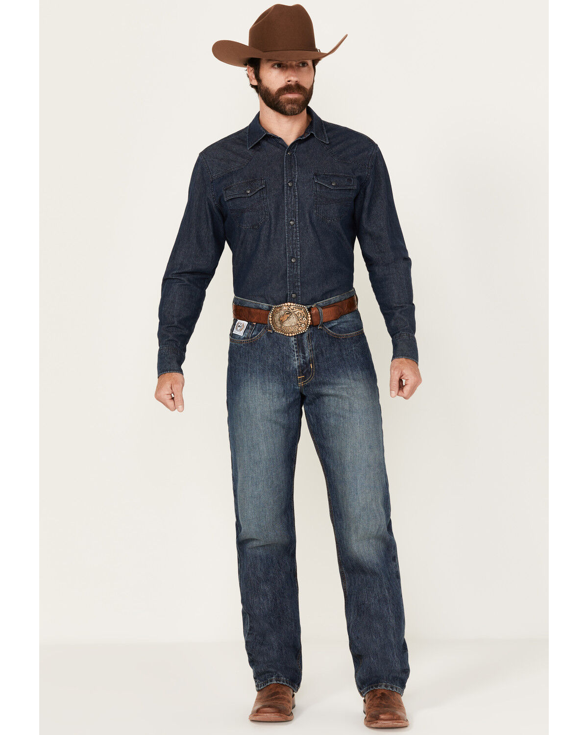 Cinch Men's White Label Relaxed Fit Denim Jeans Dark Stonewash Denim Jeans 