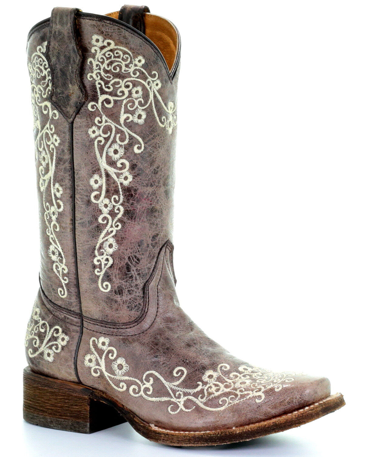 Corral Girls' Crater Bone Embroidered Western Boots - Broad Square Toe 