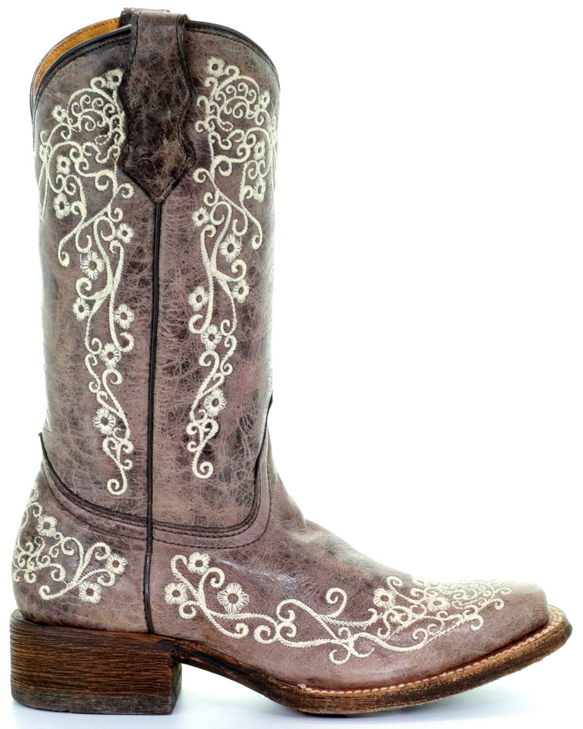 Corral Girls' Crater Bone Embroidered Western Boots - Broad Square Toe