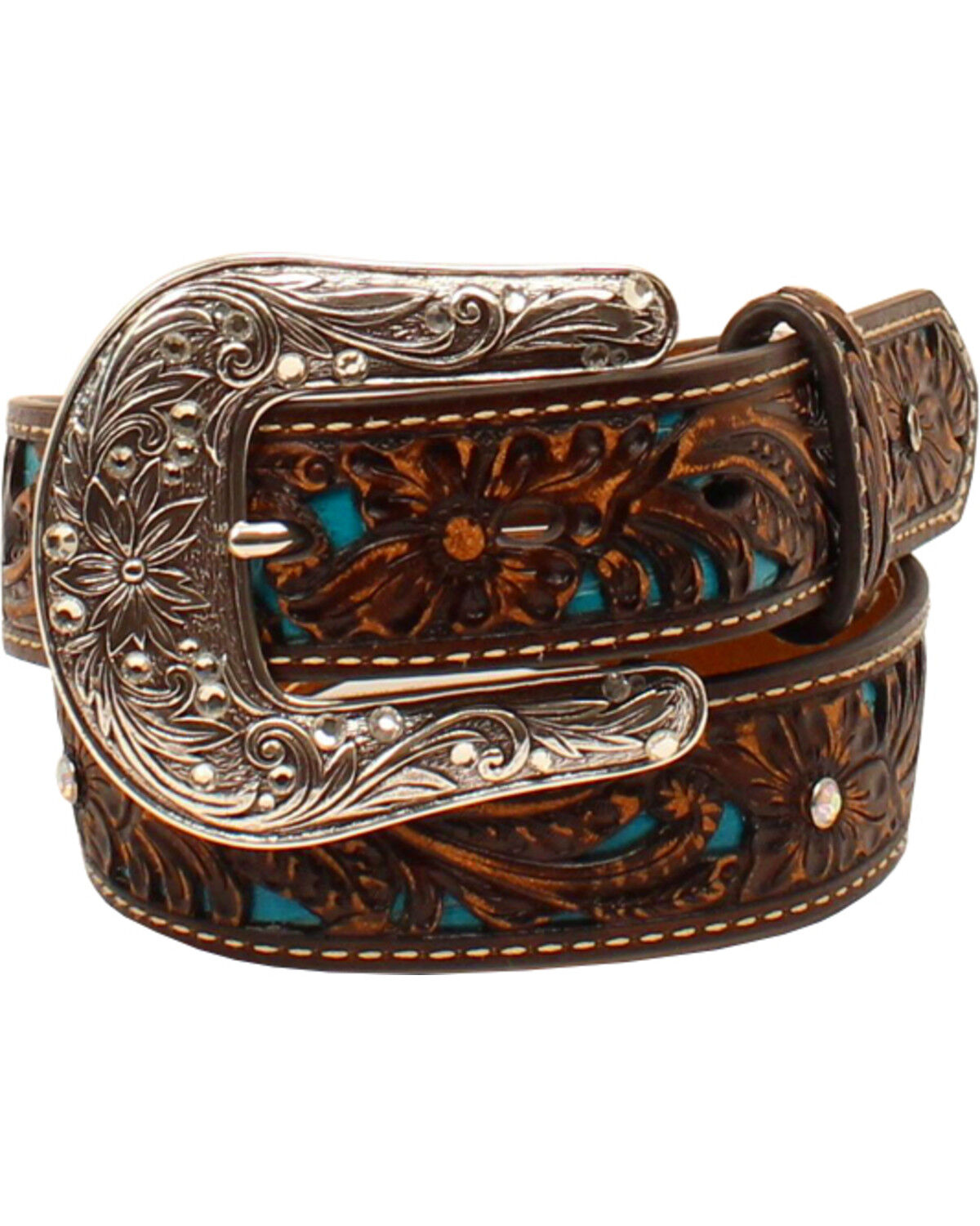 Ariat Girls' Tooled Rhinestones Overlay Belt 
