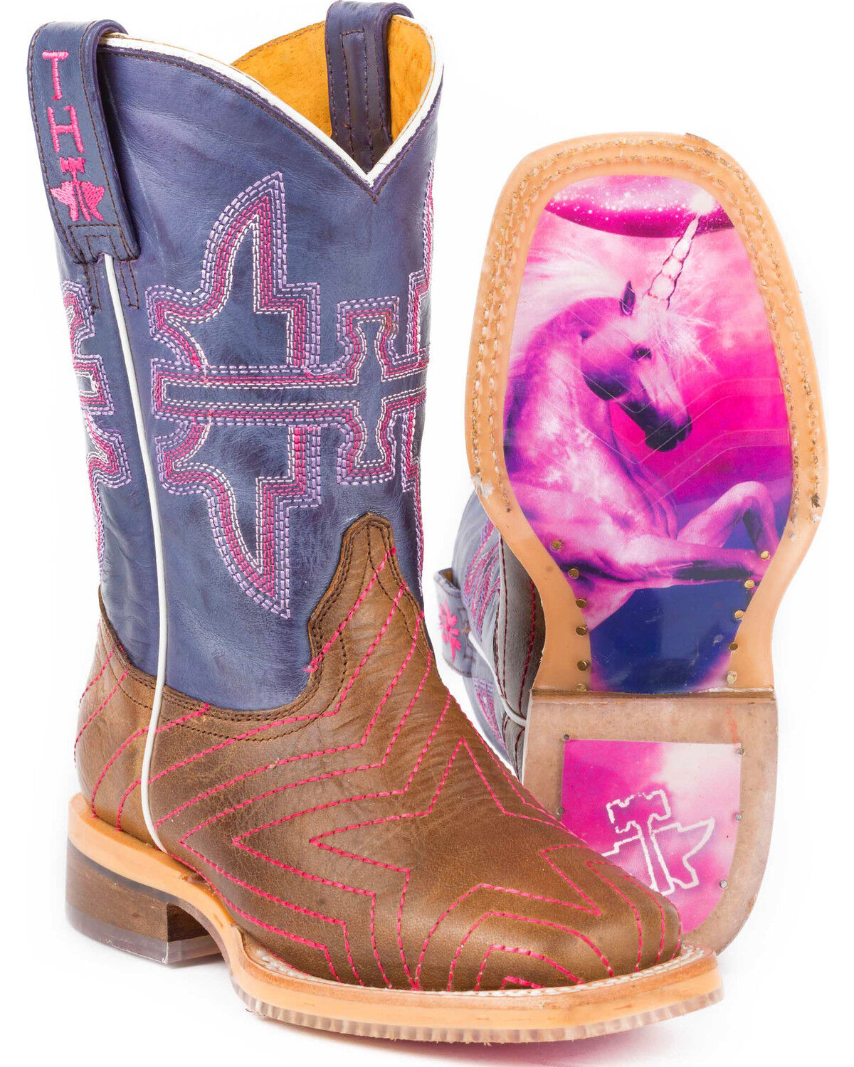 Tin Haul Girls' Brown Starlight Western Boots - Square Toe 