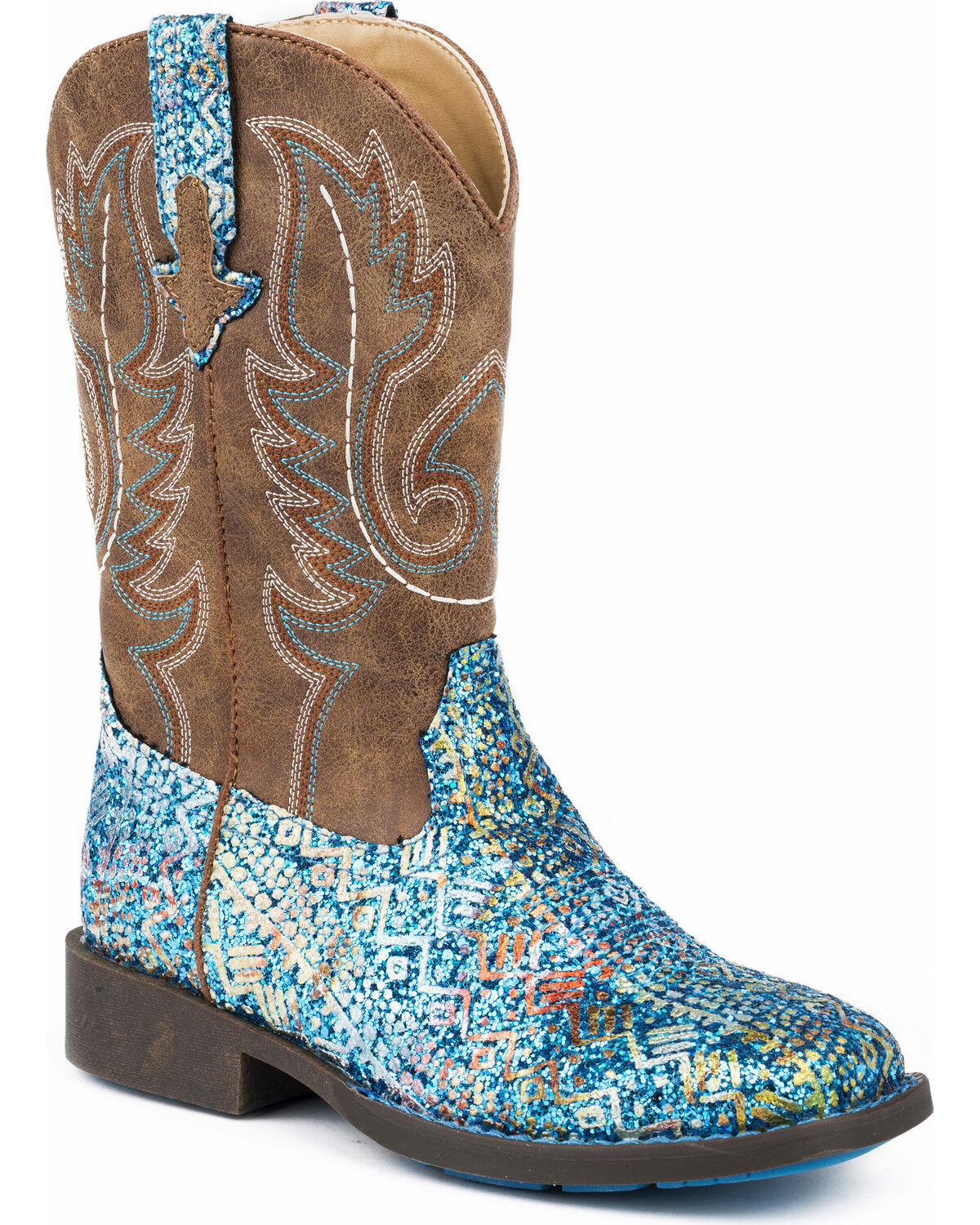 Roper Girls' Glitter Southwestern Western Boots - Square Toe 