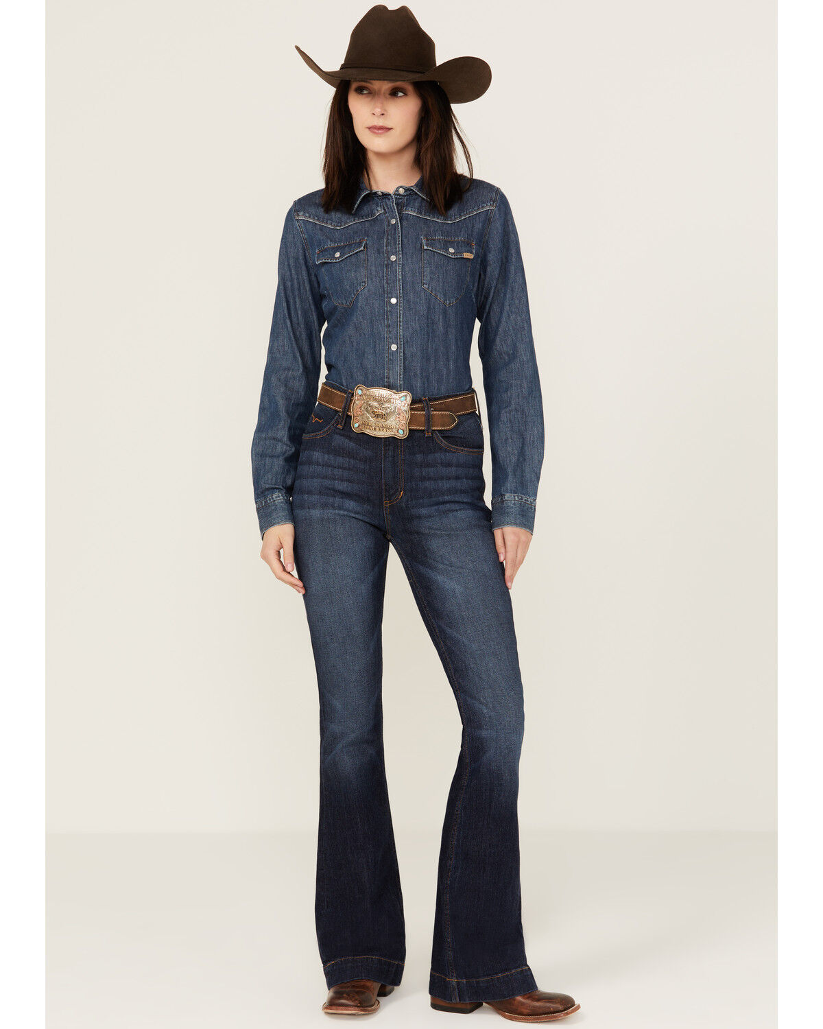 Kimes Ranch Women's Dark Wash Jennifer High Rise Wide Flare Jeans 