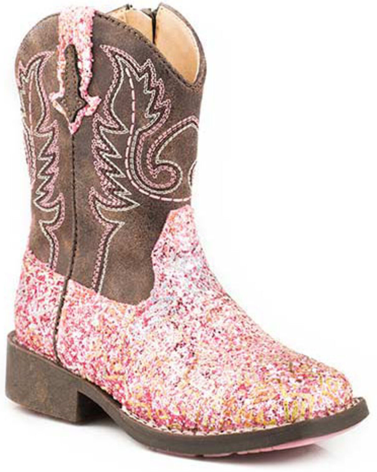 Roper Toddler Girls' Glitter Southwest Western Boots - Square Toe 