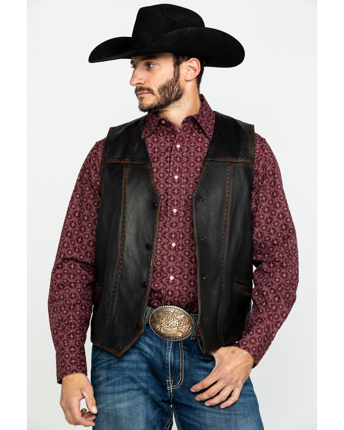 Scully Leatherwear Men's Leather Buck Stitch Vest 