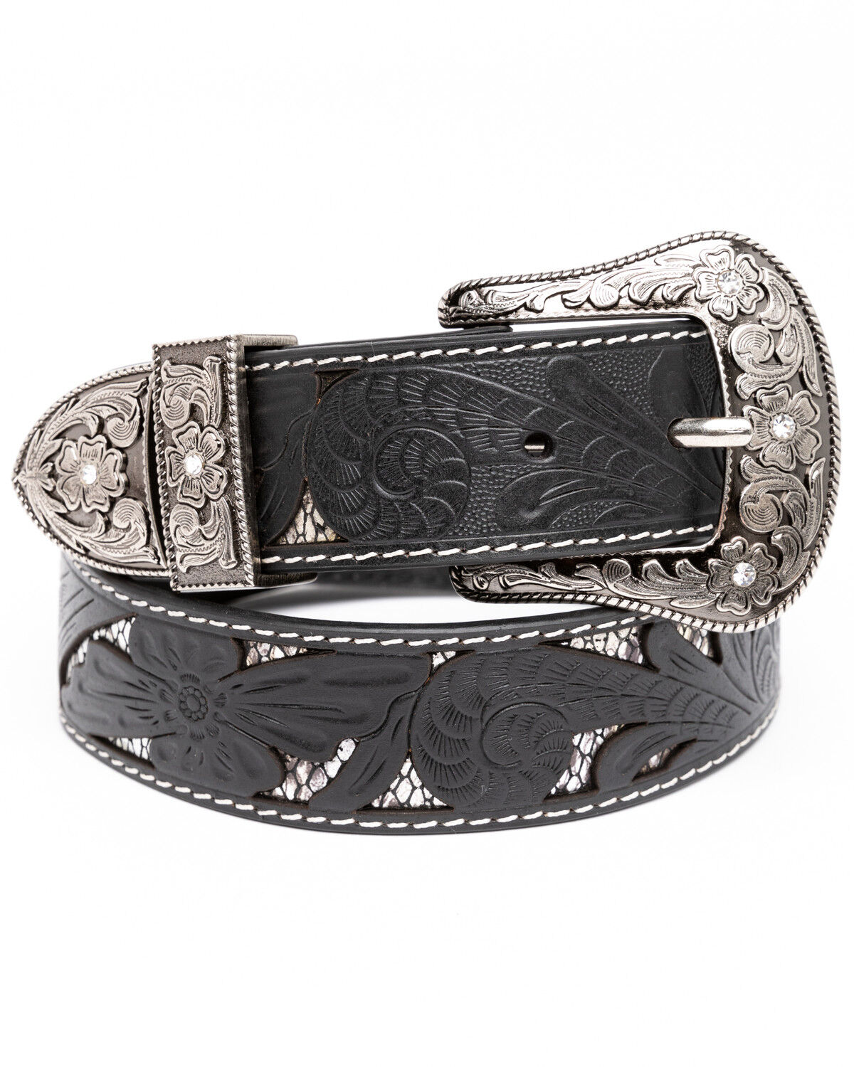 Shyanne Women's Tooled Floral Cut Out Underlay Western Belt 