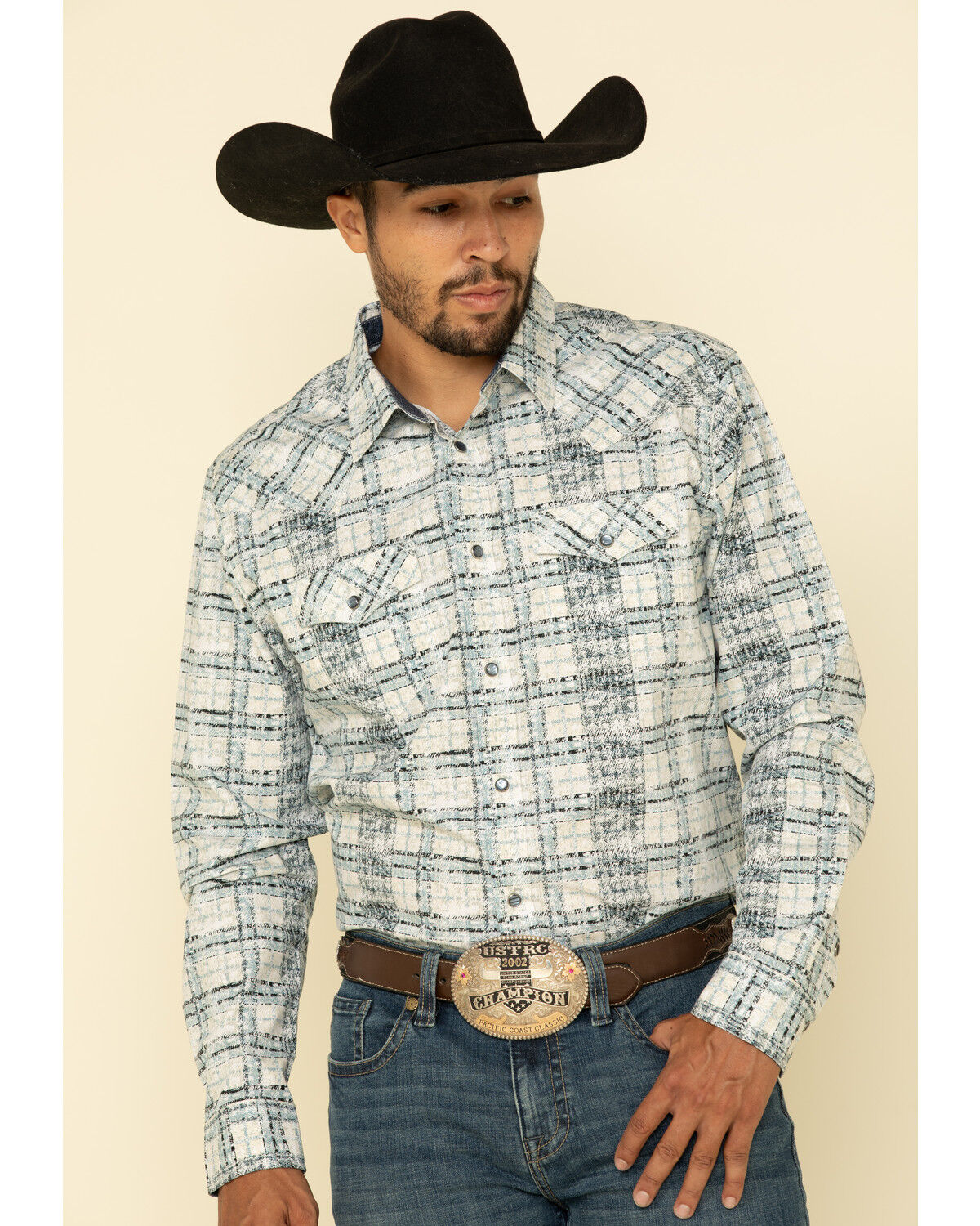 Moonshine Spirit Men's Wash Out Plaid Long Sleeve Western Shirt 