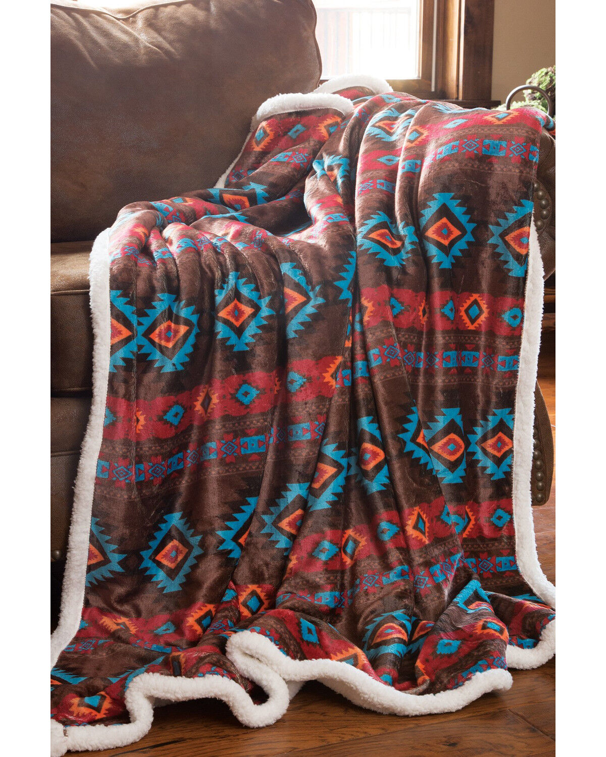 Carstens Home Wrangler Southwest Horizon Rustic Sherpa Fleece Throw Blanket 