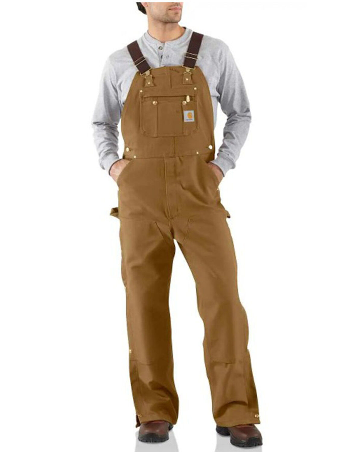 Carhartt Men's Solid Brown Zip-To-Thigh Unlined Bib Overalls - Big 