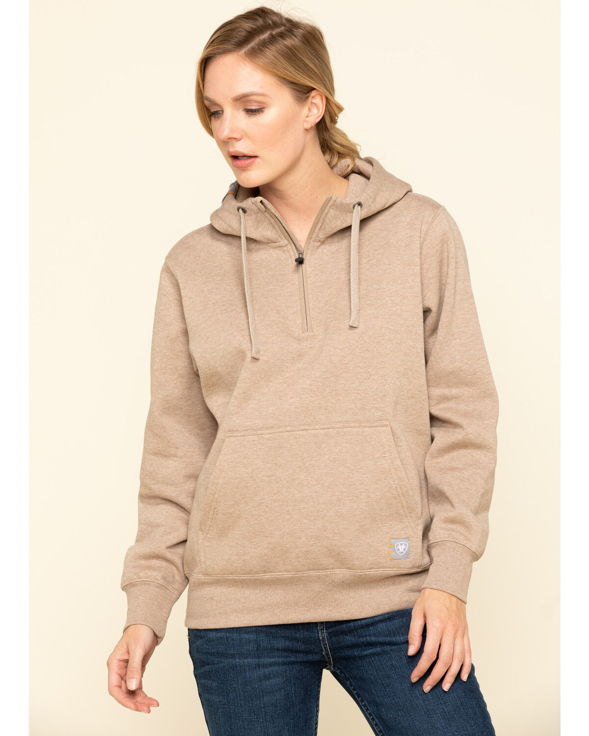 Ariat Women's Dark Oatmeal Heather Rebar Skill Set Zip Hooded Pullover 