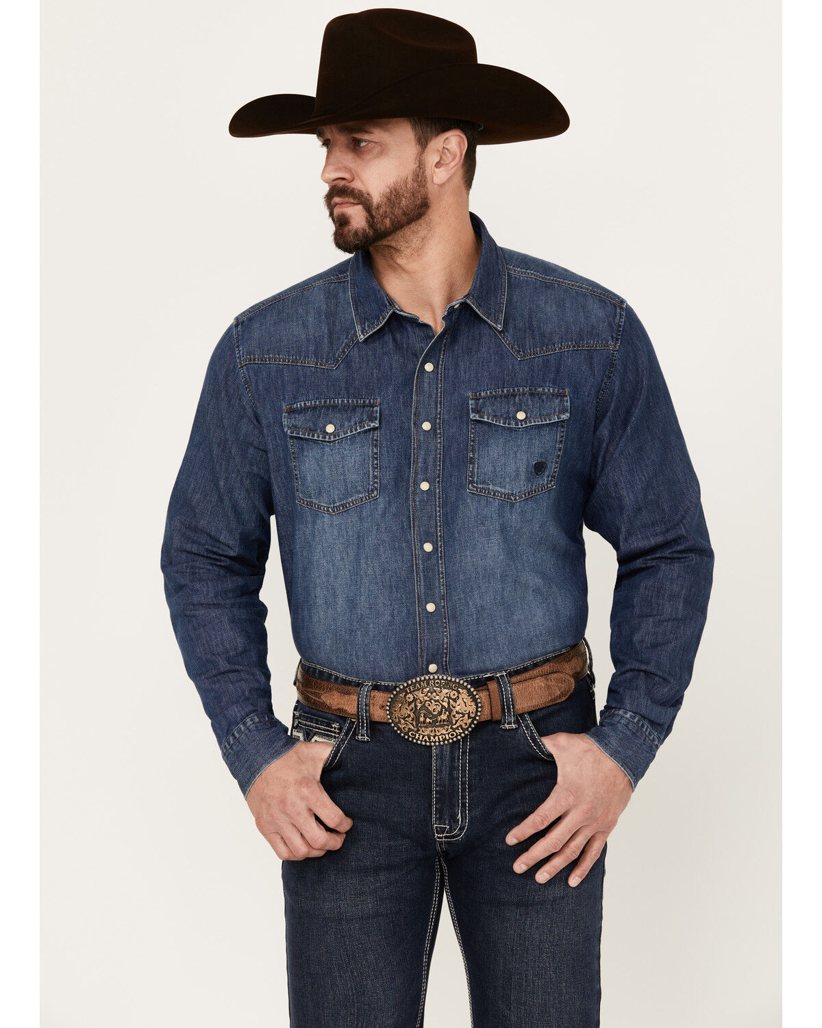 Ariat Men's Retro Stone Washed Denim Long Sleeve Western Shirt 