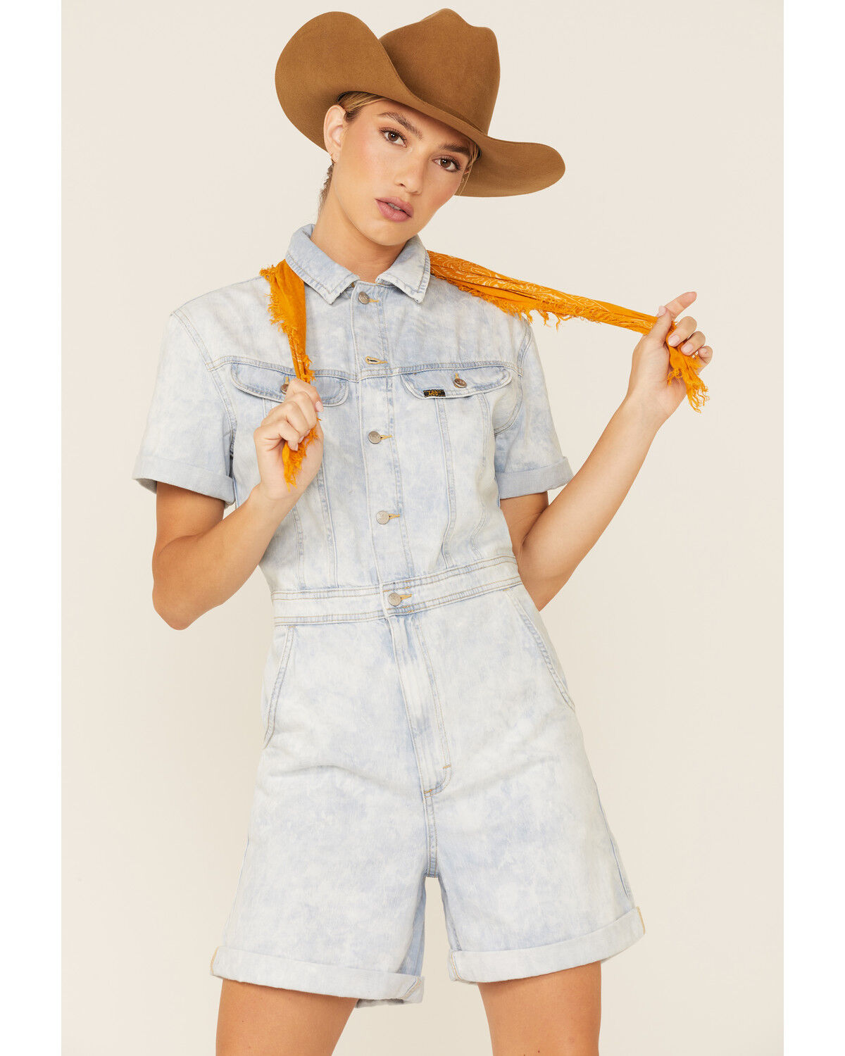 Lee Women's Acid Wash Denim Short Unionall Romper 