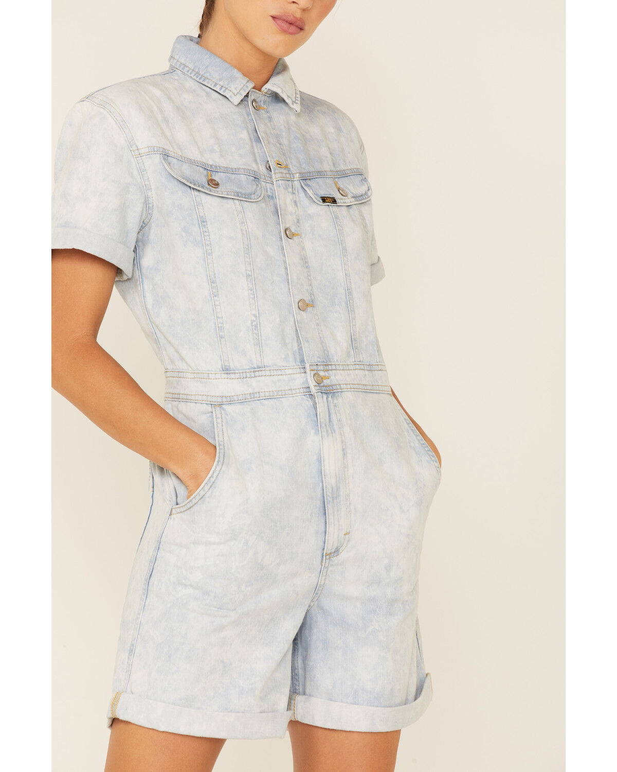 Lee Women's Acid Wash Denim Short Unionall Romper