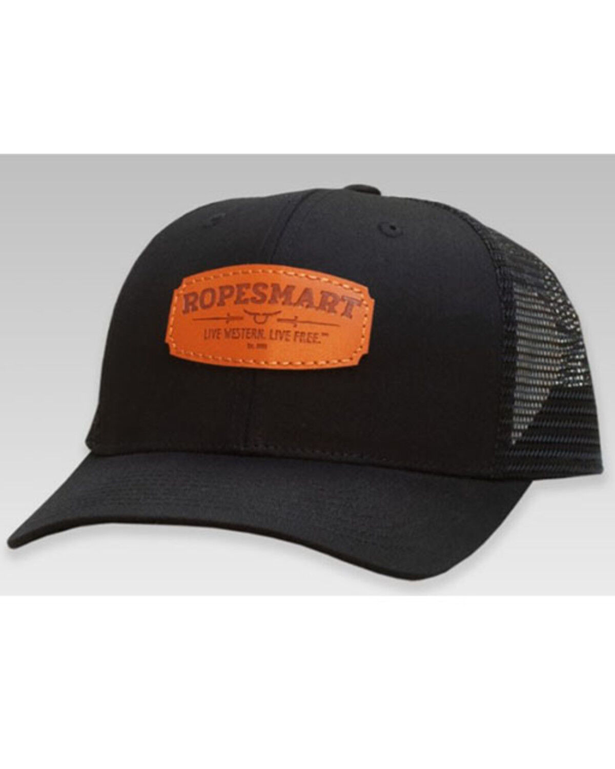 RopeSmart Men's Black Leather Logo Patch Mesh-Back Ball Cap 