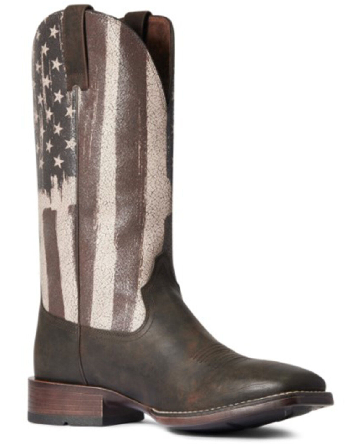Ariat Men's Taylor Tan Distressed Flag Patriot Ultra Full-Grain Western Boot - Broad Square Toe 