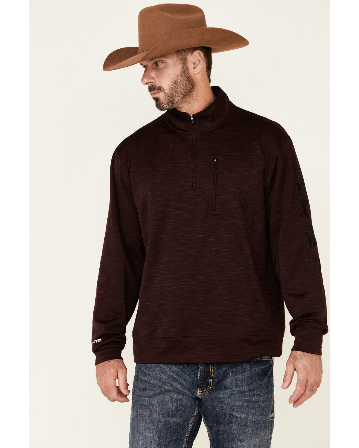 Ariat Men's Solid Malbec Team Logo 1/4 Zip Pullover 