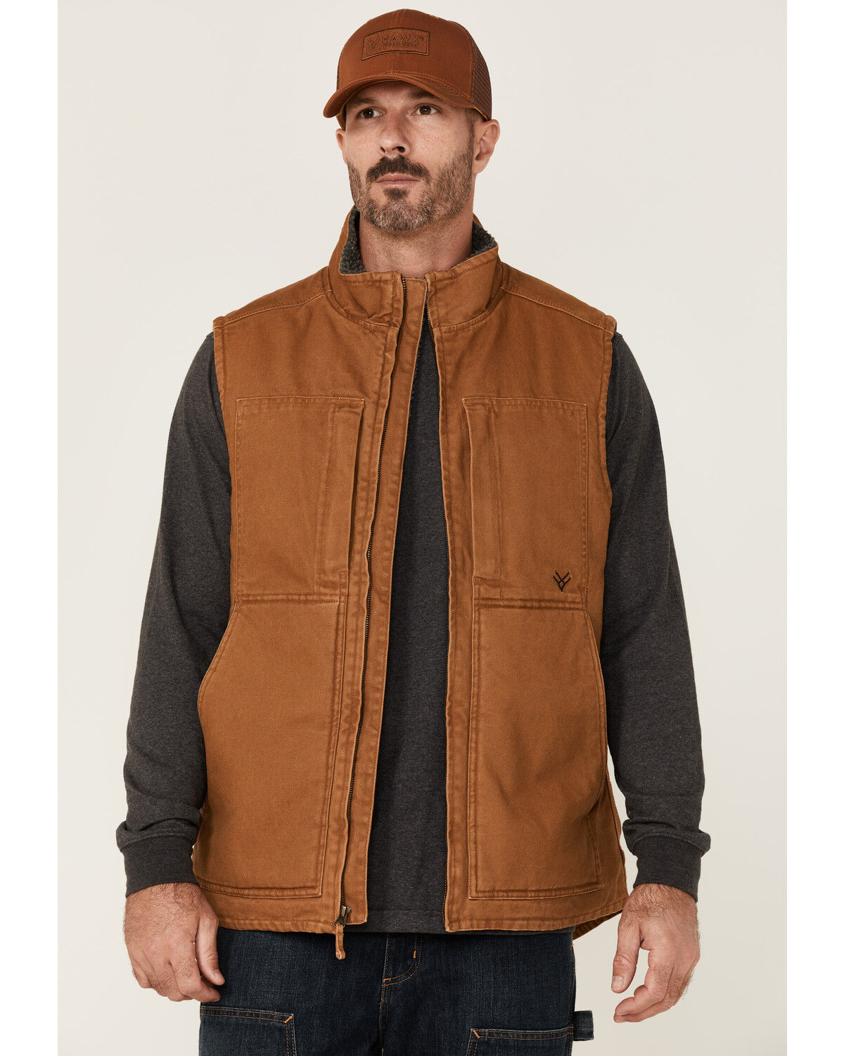 Hawx Men's Rust Copper Browder Weathered Duck Zip-Front Insulated Work Vest 