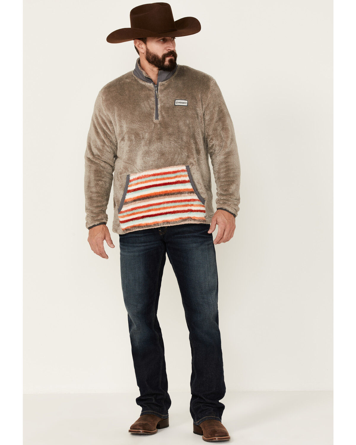 Hooey Men's Stripe Pocket 1/4 Zip Fleece Pullover