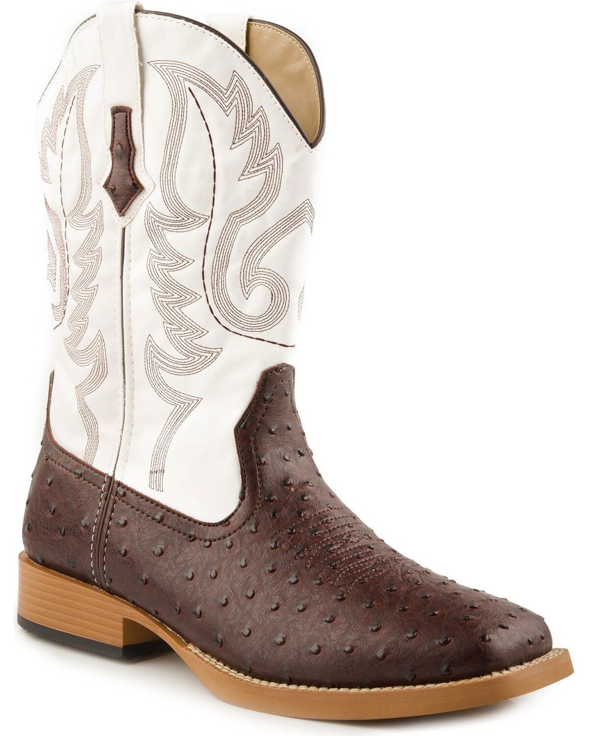Roper Men's Faux Leather Ostrich Print Western Boots - Broad Square Toe 